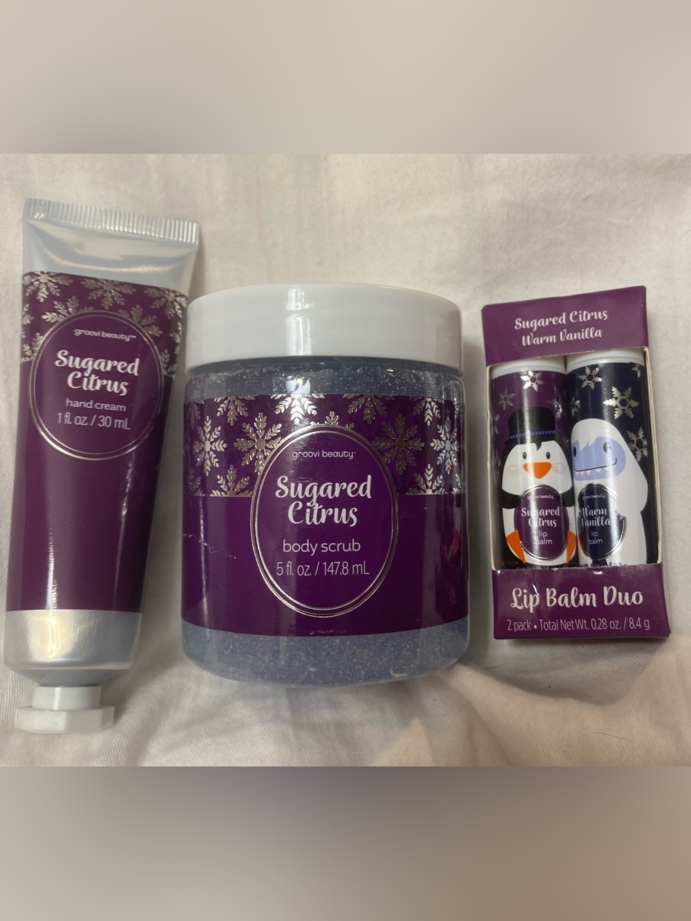 Groovi Beauty Sugared Citrus Spa Gift Set Body Scrub Hand Cream Lip Balm